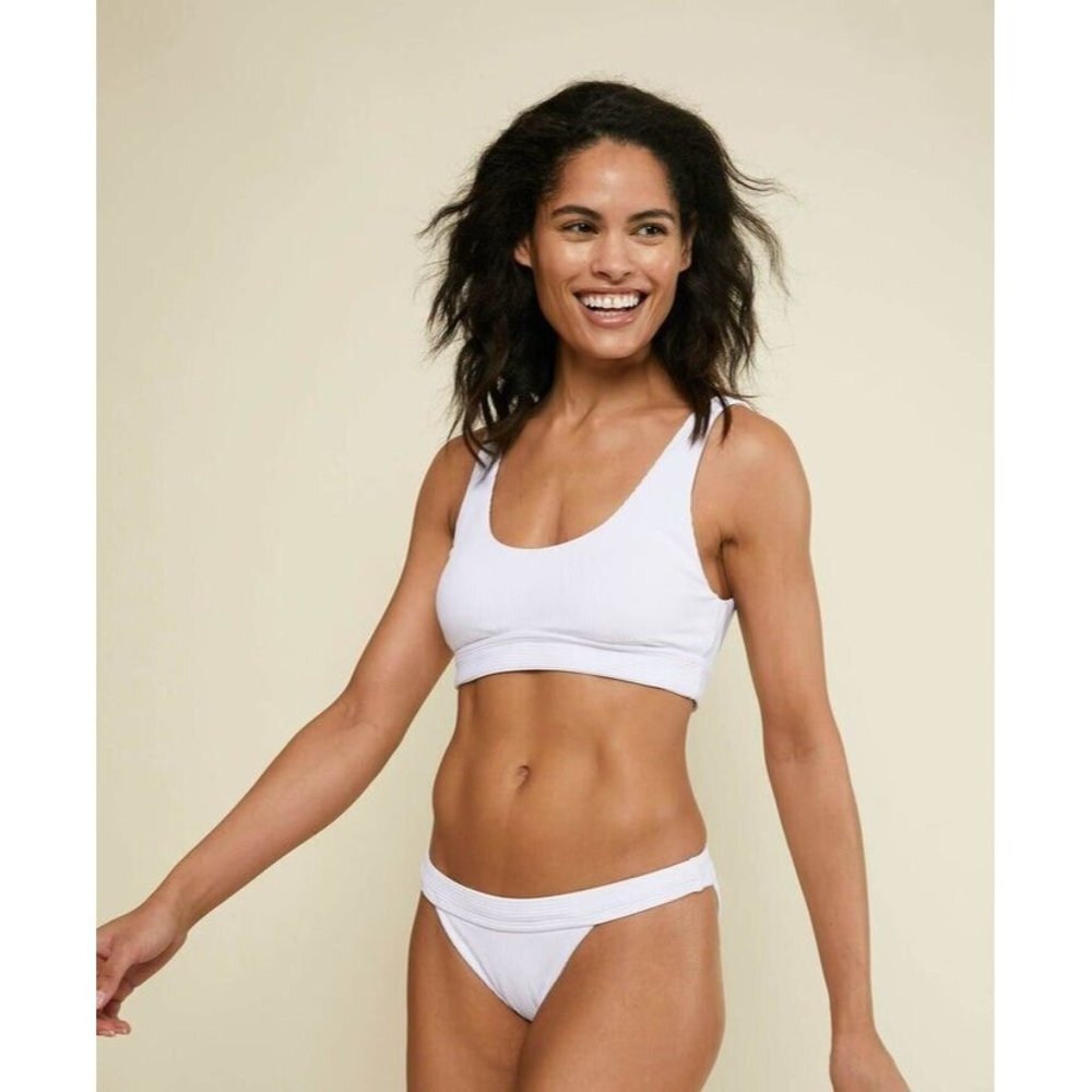 Andie Swim Womens The Banded Cheeky Rib Bottom in White Size Small